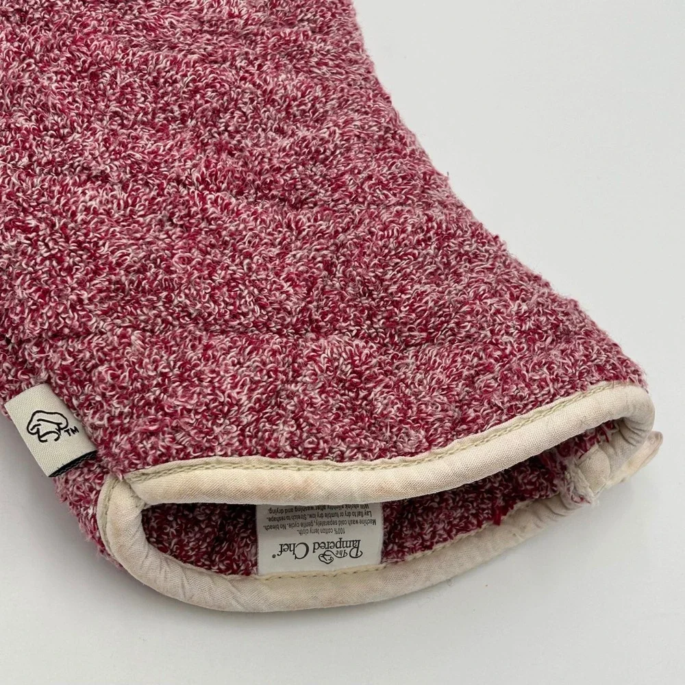 Pampered Chef Oven Mitt 100% Cotton Terry Cloth Cranberry Red Retired 1329